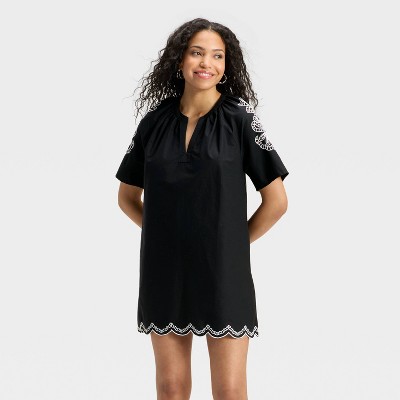 Women's Short Sleeve Eyelet Mini A-Line Dress - Universal Thread™ Black L