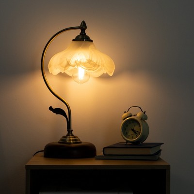 DORESshop  7.9 in. 1-Light Vintage Table Lamp with Petal Glass Shade E26  Base Bulb Not Included