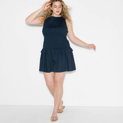 Women's High Neck Smocked Mini A-Line Dress - Wild Fable™