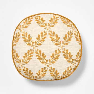 Golden Yellow and Cream Leaf Pattern Round Pillow - 16" - Threshold designed with Studio McGee