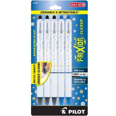 Pilot 5pk FriXion Clicker Design Collection Dots Erasable Pen Fine Point 0.7mm Assorted Inks