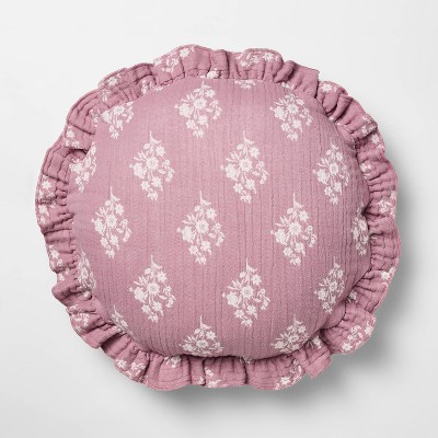 Round Ruffle Floral Jacquard Pillow Purple/Cream - Threshold™ designed with Studio McGee