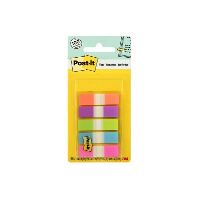 Post-it® Flags, Assorted Bright Colors, .5 in. Wide, 100 Flags/On-the-Go Dispenser: Multicolor Removable File Tabs