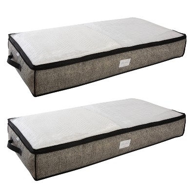 Simplify 40 x 18 x 6 2pk Under Bed Storage Bags Black: Polypropylene, Folds Flat, Handles, Clothing Storage, Utility Totes